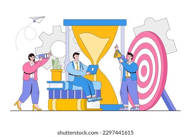 Teamwork, cooperation, partnership, business promotion and development concept. Outline design style minimal vector illustration for landing page, web banner, infographics, hero images.