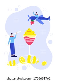 Teamwork, cooperation, partnership concept. Waiters, group colleagues are wearing uniform, working process. Team metaphor. Fun, trendy cartoon serving person. Flat vector illustration, isolated object