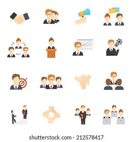 Teamwork corporate organization icons flat icons set isolated vector illustration