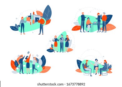 Teamwork, coworking, brainstorming set concept. Successful teams collection. Group of business people clerks managers participate in meeting, negotiation, brainstorming, coworking. Business teamwork.