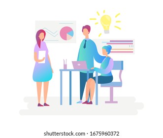 Teamwork creative business idea character concept flat design vector illustration
