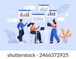 Teamwork and data analysis business concept. Modern vector illustration of people working on business project and marketing strategy
