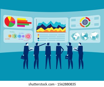 Teamwork and data analysis. Concept business delineation vector illustration, Big Data and Stock Market Data