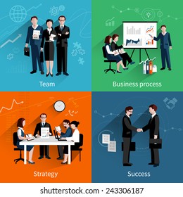 Teamwork Design Concept Set With Team Business Process Strategy And Success Flat Icons Set Vector Illustration