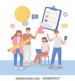teamwork designers with icons set