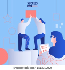 Teamwork and development concept. People build together to be success. Business vector illustration