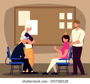 teamwork discussing project office work