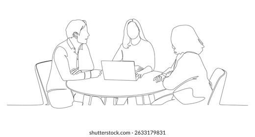 Discussão em equipe em torno da mesa em estilo de arte linear	
