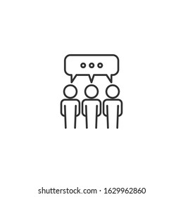 Teamwork discussion line icon with editable stroke. Business concept. Meeting, conversation.. Simple black outline symbol in flat style design. Isolated on white background. Vector illustration.