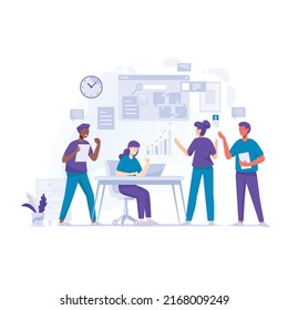 Teamwork Diverse People in Business Working Together Meeting Concept Multiple Screens Flat Illustration
