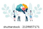 Teamwork of doctor assembling a brain with heart jigsaw puzzle. Concept for wellness of mental health and mindfulness in psychiatric therapy in depression and mental illness patient.