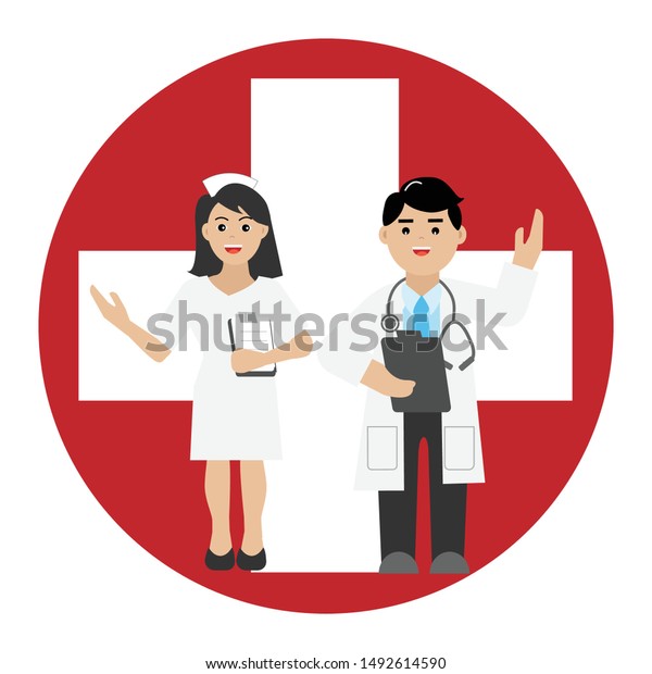 Teamwork Doctor Nurse Gown Uniform Smiling Stock Vector Royalty