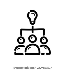 Icono del doodle de trabajo en equipo. Símbolo dibujado a mano. Ilustración vectorial.