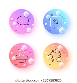 Teamwork, Dots message and Winner podium minimal line icons. 3d spheres or balls buttons. Reject icons. For web, application, printing. Business conference, Chat bubble, First place. Vector