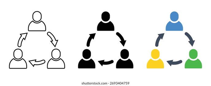 Teamwork dynamics. A collaborative process of individuals. The arrows demonstrate the cyclical nature of communication and cooperation within a team environment.