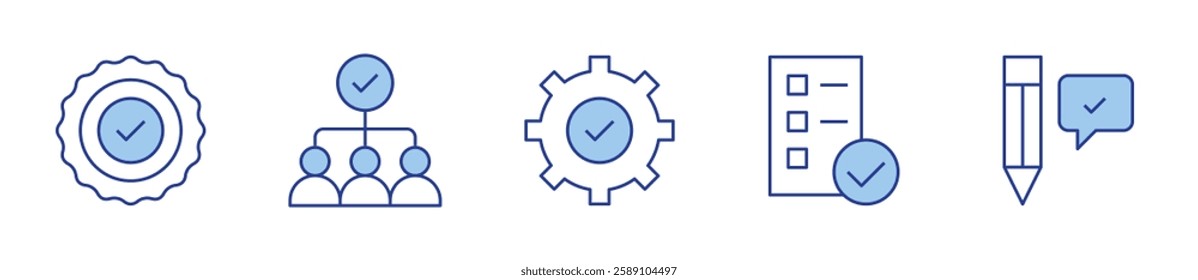 teamwork, easy installation, agree, approval, checklist. Checkmark Icon vector illustration. Line Duotone style. Editable stroke.