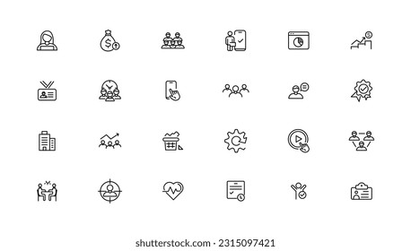 Teamwork and education linear icons collection.Set of thin line web icon set, simple outline icons collection, Pixel Perfect icons, Simple vector illustration.
