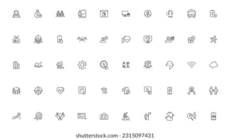 Teamwork and education linear icons collection.Set of thin line web icon set, simple outline icons collection, Pixel Perfect icons, Simple vector illustration.
