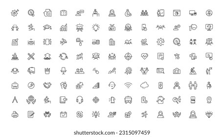Teamwork and education linear icons collection.Set of thin line web icon set, simple outline icons collection, Pixel Perfect icons, Simple vector illustration.
