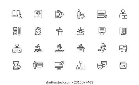 Teamwork and education linear icons collection.Set of thin line web icon set, simple outline icons collection, Pixel Perfect icons, Simple vector illustration.
