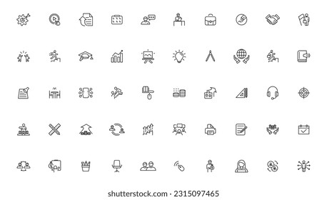 Teamwork and education linear icons collection.Set of thin line web icon set, simple outline icons collection, Pixel Perfect icons, Simple vector illustration.
