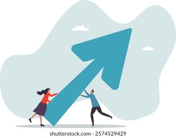 Teamwork effort to help growing business, resistance or support for business growth, cooperation to improve and raising performance.business concept.flat character.