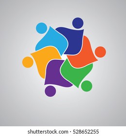 Teamwork Embrace 6 Group of People.Concept of commitment, teaming up, united.

