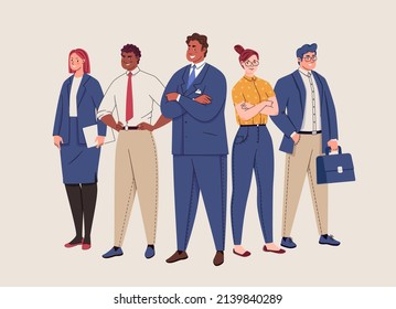 Teamwork Employees. Business People Men And Women. Gender Equality In Sphere Of Work. Colorful Flat Vector Isolated Illustration.
