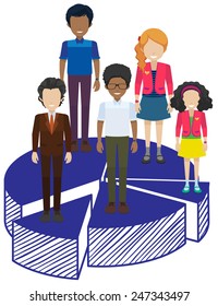 A teamwork of faceless people on a white background
