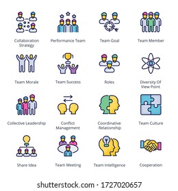Teamwork filled line Icons - stroke, vector