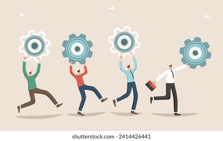 Teamwork in finding a solution to problem, creative ways out of business problems, analysis and optimization of work, technical support and service in unforeseen situations, team runs with the gears.