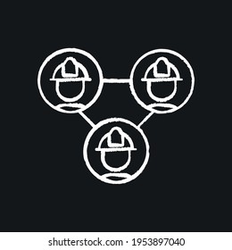 Teamwork of firefighters chalk icon. Rescue service. Thin line customizable illustration. Contour symbol. Vector isolated outline drawing.