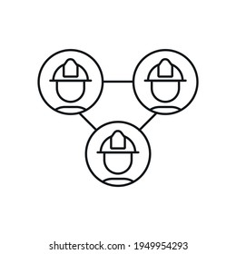 Teamwork of firefighters linear icon. Synergy. Rescue service. Thin line customizable illustration. Contour symbol. Vector isolated outline drawing. Editable stroke