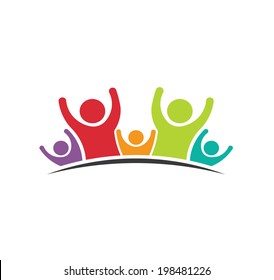 Teamwork Five Friends logo image. Concept of Group of People, happy team, victory.Vector icon 