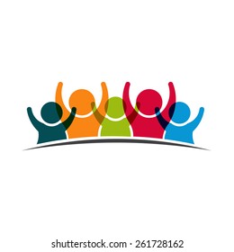 Teamwork Five Friends logo image. Concept of Group of People, happy team, victory