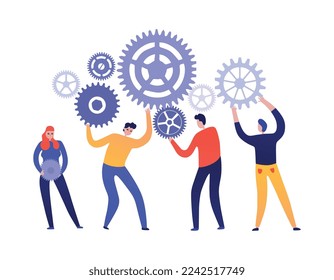 Concepto plano de trabajo en equipo con ilustración vectorial de grupos de personas y conductores cognitivos