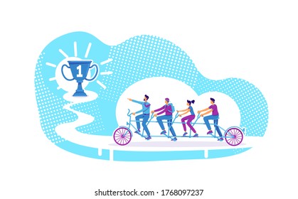Teamwork flat concept vector illustration. Coworkers collective achievement. Team leader and coworkers riding tandem bicycle 2D cartoon characters for web design. Group mentoring creative idea