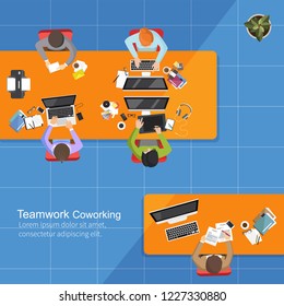 Teamwork, Flat design, Teamwork creative office workspace