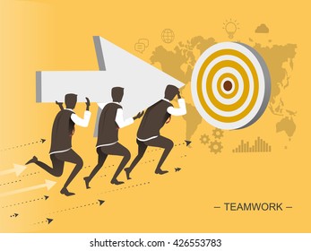 teamwork flat design illustration - men moving toward the target teamwork flat design illustration - men moving toward the target