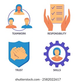 Teamwork flat icon set. Partnership, cooperation symbols. Vector illustration