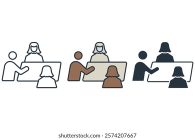 Teamwork flat icons  symbol line elements for infographic web