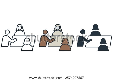 Teamwork flat icons  symbol line elements for infographic web