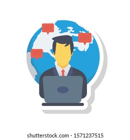 Teamwork flat icons for world & support 