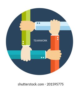 Teamwork flat illustration with hands. eps8
