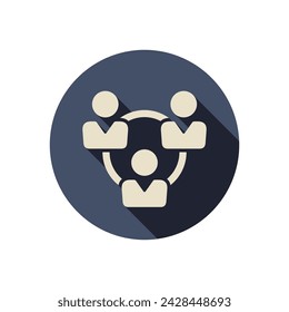 Teamwork flat style vector icon white coloured on blue circle