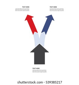 Teamwork and Focus on Results - 2 vertical Diverging arrows, isolated on white background - Vector Infographic