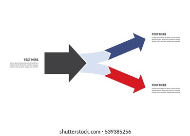 Teamwork and Focus on Results - 2 horizontal Diverging arrows, isolated on white background - Vector Infographic