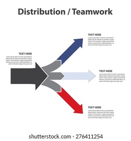 Teamwork and Focus on Results - 3 Horizontal Diverging Arrows, Isolated on White BackGround - Vector Infographic