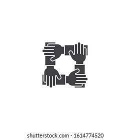 Teamwork four hand, unity business. Vector icon template