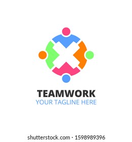 teamwork with four members logo symbol vector illustration